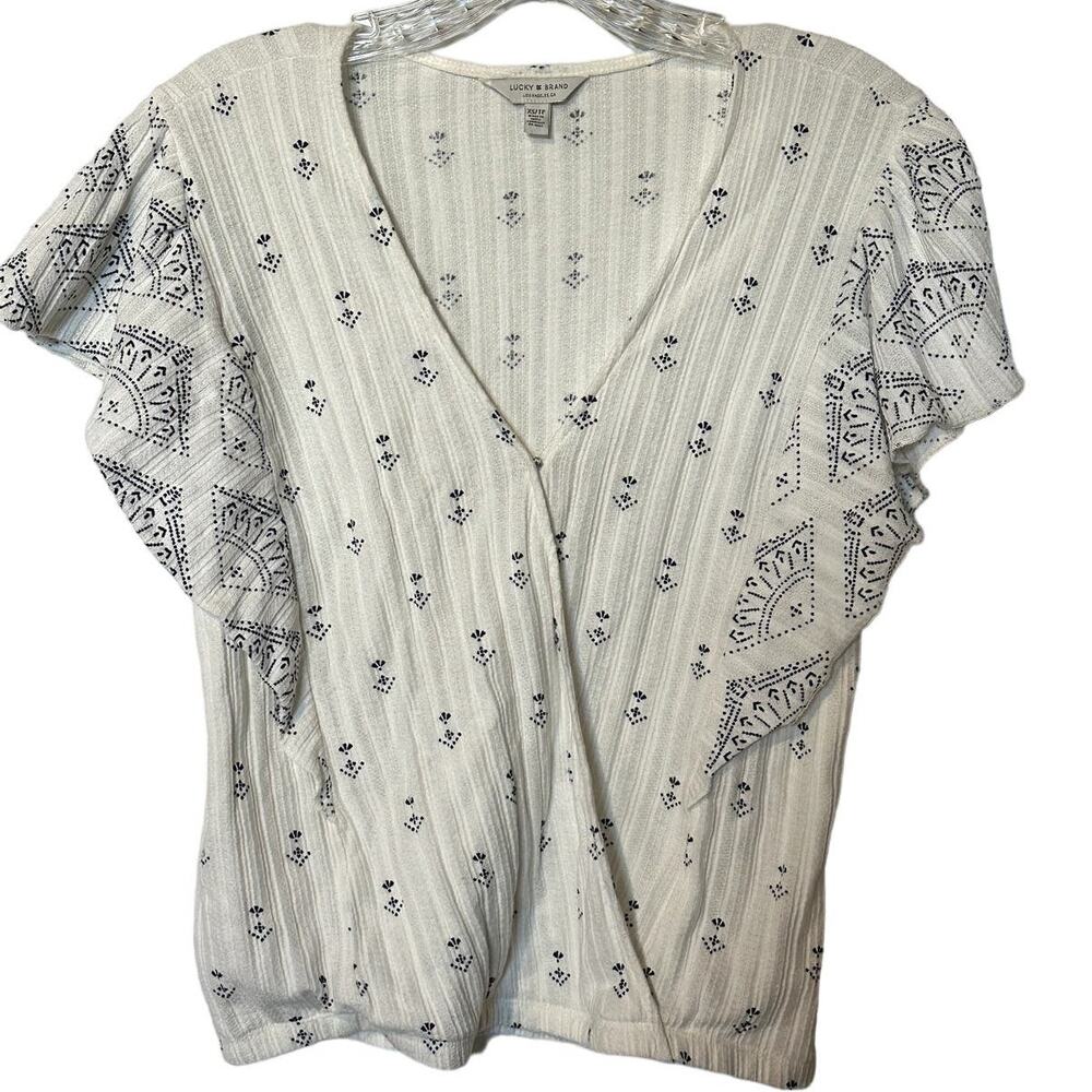 Lucky Brand V Neck Cream Butterfly Sleeve Blouse Size XS/TP Baby Tee Classic